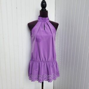 Nue Options Purple Ruffled Blouse with Peplum Style
